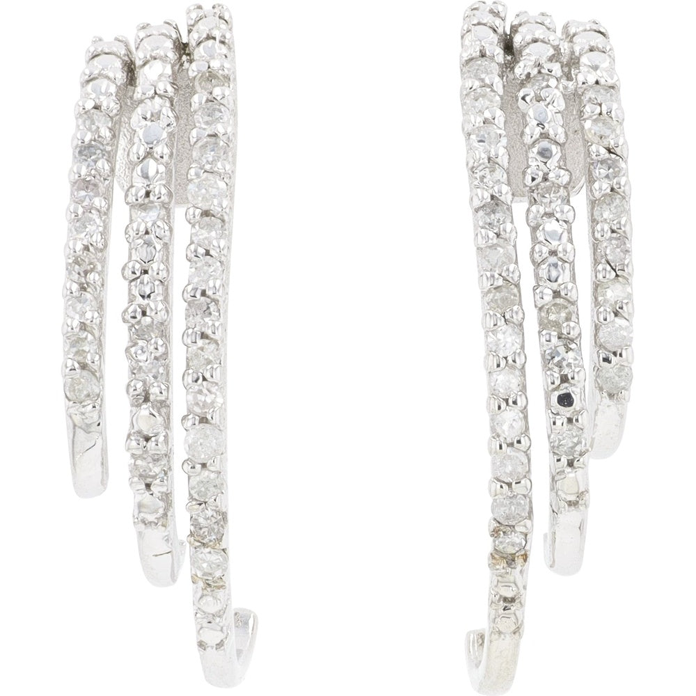 10K White Gold Graduated Triple J-Hoop Earrings with Prong-Set Round Diamonds - 0.26 Carat Total Diamond Weight