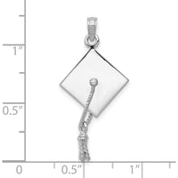 10K White Gold Graduation Cap Pendant with Moveable Tassel Charm - Polished Finish, 18.5mm Length