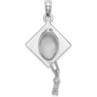 10K White Gold Graduation Cap Pendant with Moveable Tassel Charm - Polished Finish, 18.5mm Length