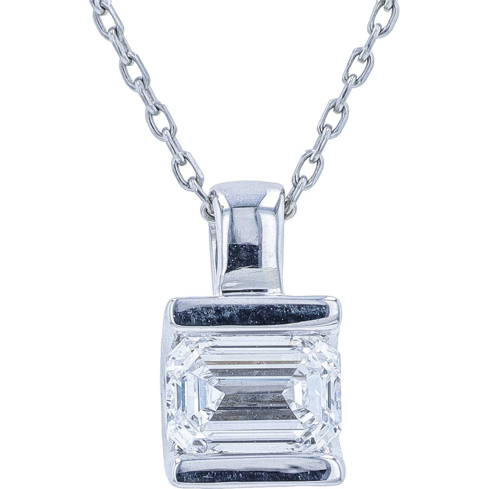 10K White Gold Half-Bezel Pendant with Emerald-Cut Lab Grown Diamond - 0.75 Carat Total Diamond Weight