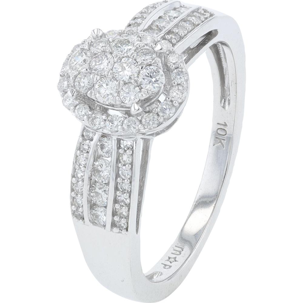 10K White Gold Halo Diamond Ring with 0.50 Carats Total Diamond Weight
