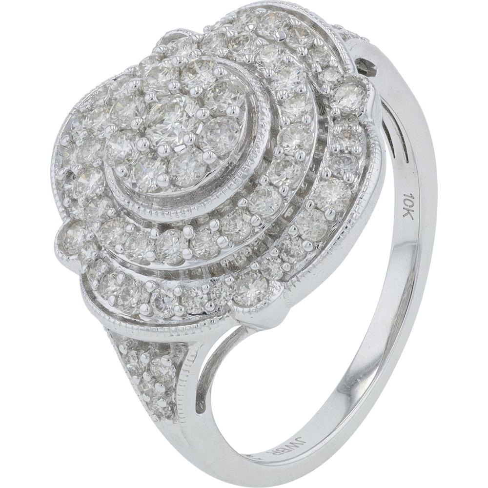 10K White Gold Halo Diamond Ring with 1.00 Carat Total Diamond Weight