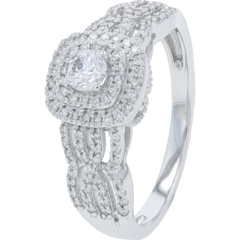 10K White Gold Halo Engagement Ring with 0.50 Carat Total Diamond Weight