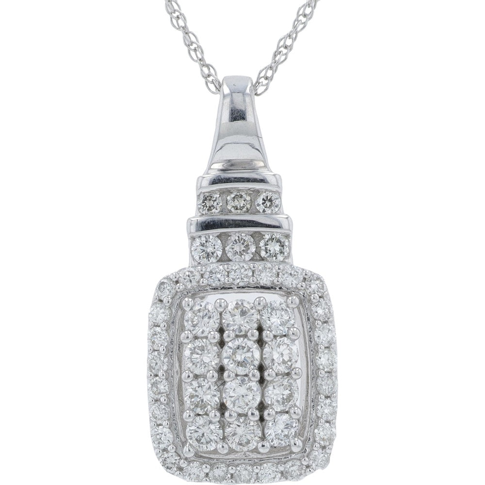 10K White Gold Halo Pendant Necklace with Prong-Set Round Diamond Cluster and Milgrain Detail - 0.50 Carat Total Diamond Weight