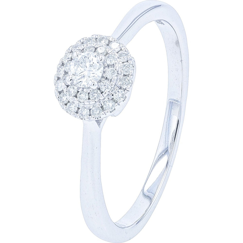 10K White Gold Halo Ring with Prong-Set Round Diamonds - 0.20 Carat Total Diamond Weight