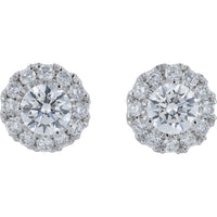 10K White Gold Halo Stud Earrings with Round Lab Grown Diamonds - 1.50 Carat Total Diamond Weight