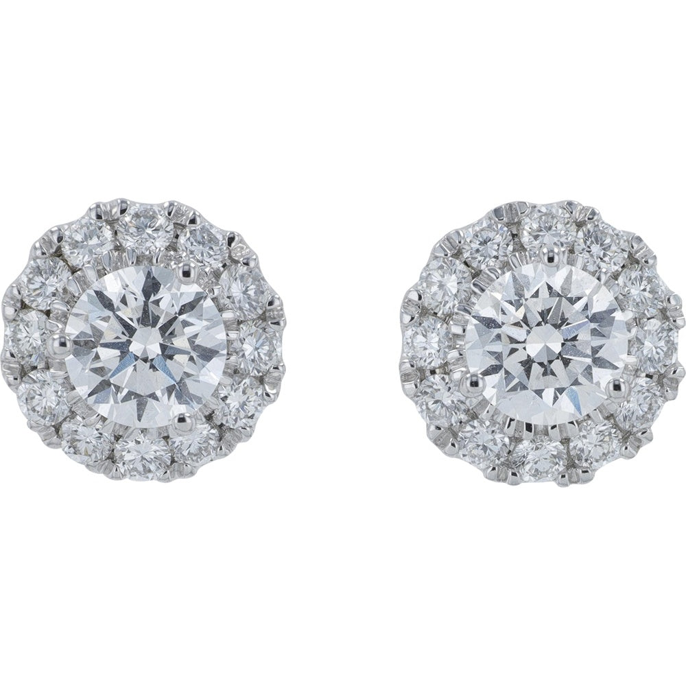 10K White Gold Halo Stud Earrings with Round Lab Grown Diamonds - 1.50 Carat Total Diamond Weight