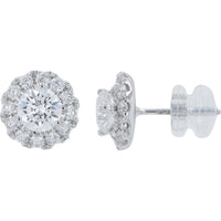 10K White Gold Halo Stud Earrings with Round Lab Grown Diamonds - 1.50 Carat Total Diamond Weight