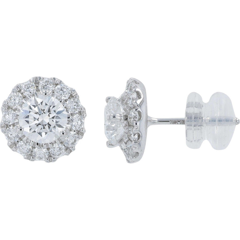 10K White Gold Halo Stud Earrings with Round Lab Grown Diamonds - 1.50 Carat Total Diamond Weight