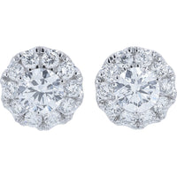 10K White Gold Halo Stud Earrings with Round Lab Grown Diamonds - 3.00 Carat Total Diamond Weight