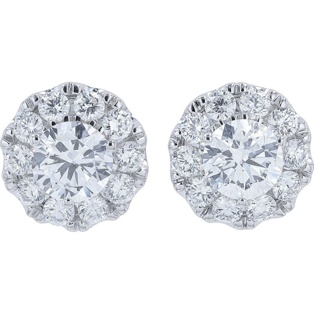 10K White Gold Halo Stud Earrings with Round Lab Grown Diamonds - 3.00 Carat Total Diamond Weight