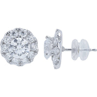 10K White Gold Halo Stud Earrings with Round Lab Grown Diamonds - 3.00 Carat Total Diamond Weight