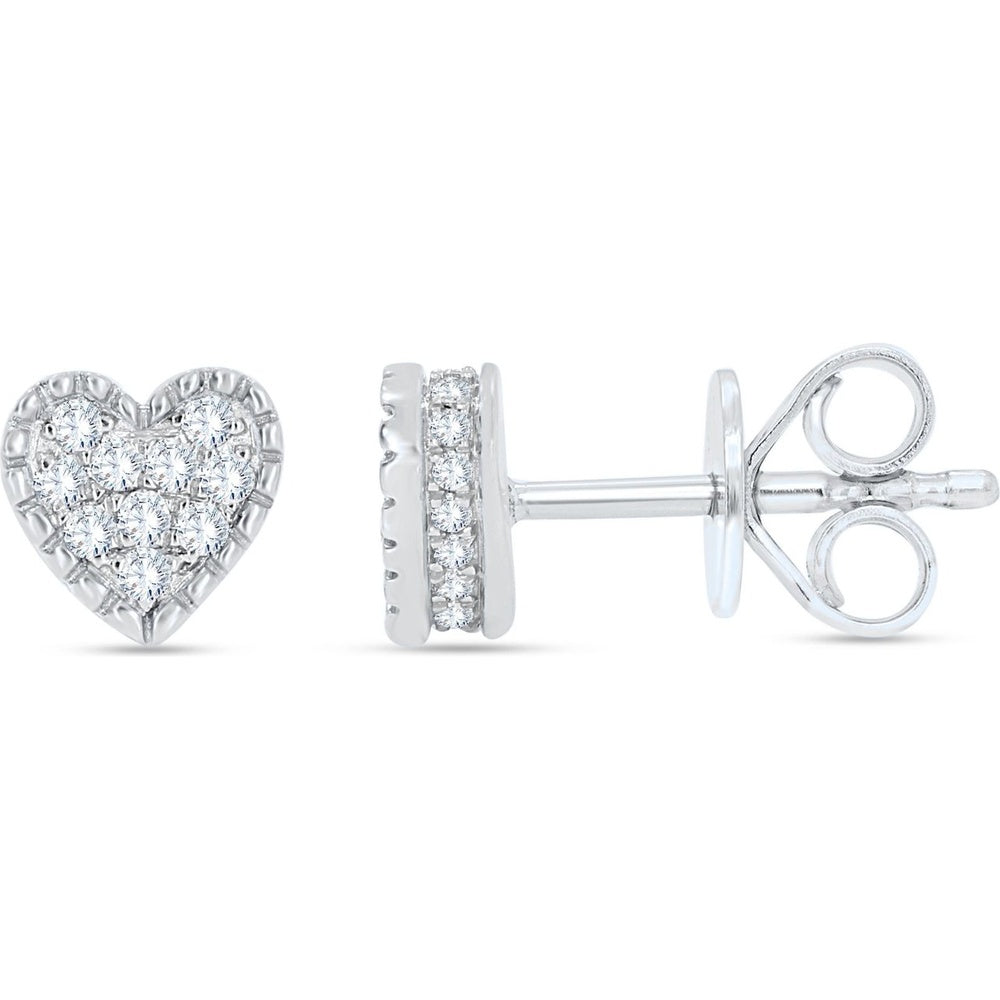 10K White Gold Heart Cluster Stud Earrings with Milgrain Detail and Push Backs - 0.29 Carat Total Diamond Weight by Auriventus