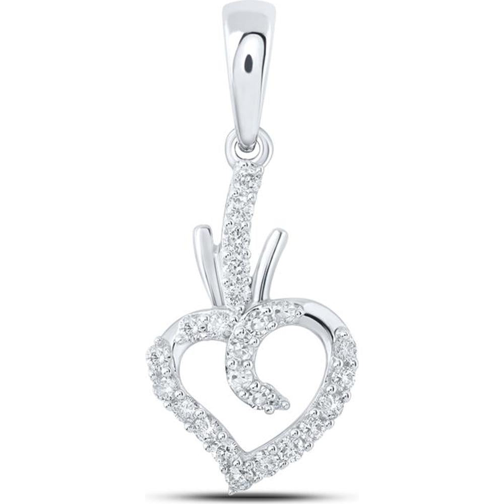 10K White Gold Heart Pendant with Prong-Set Round Diamonds - 1/4 Carat Total Diamond Weight