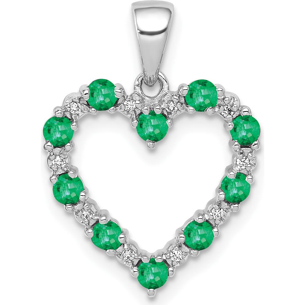 10K White Gold Heart Pendant with Round Emeralds and Diamonds - 0.04 Carat Emeralds, 0.003 Carat Diamonds by Lumare Gioia