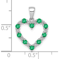 10K White Gold Heart Pendant with Round Emeralds and Diamonds - 0.04 Carat Emeralds, 0.003 Carat Diamonds by Lumare Gioia