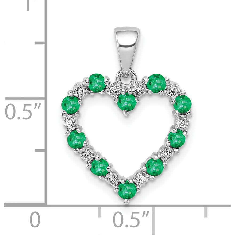 10K White Gold Heart Pendant with Round Emeralds and Diamonds - 0.04 Carat Emeralds, 0.003 Carat Diamonds by Lumare Gioia