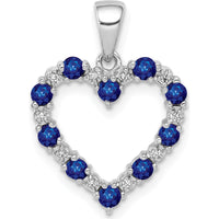10K White Gold Heart Pendant with Round Sapphires and Diamonds - 0.50 Carat Total Sapphire Weight, 0.03 Carat Total Diamond Weight by Lumare Gioia