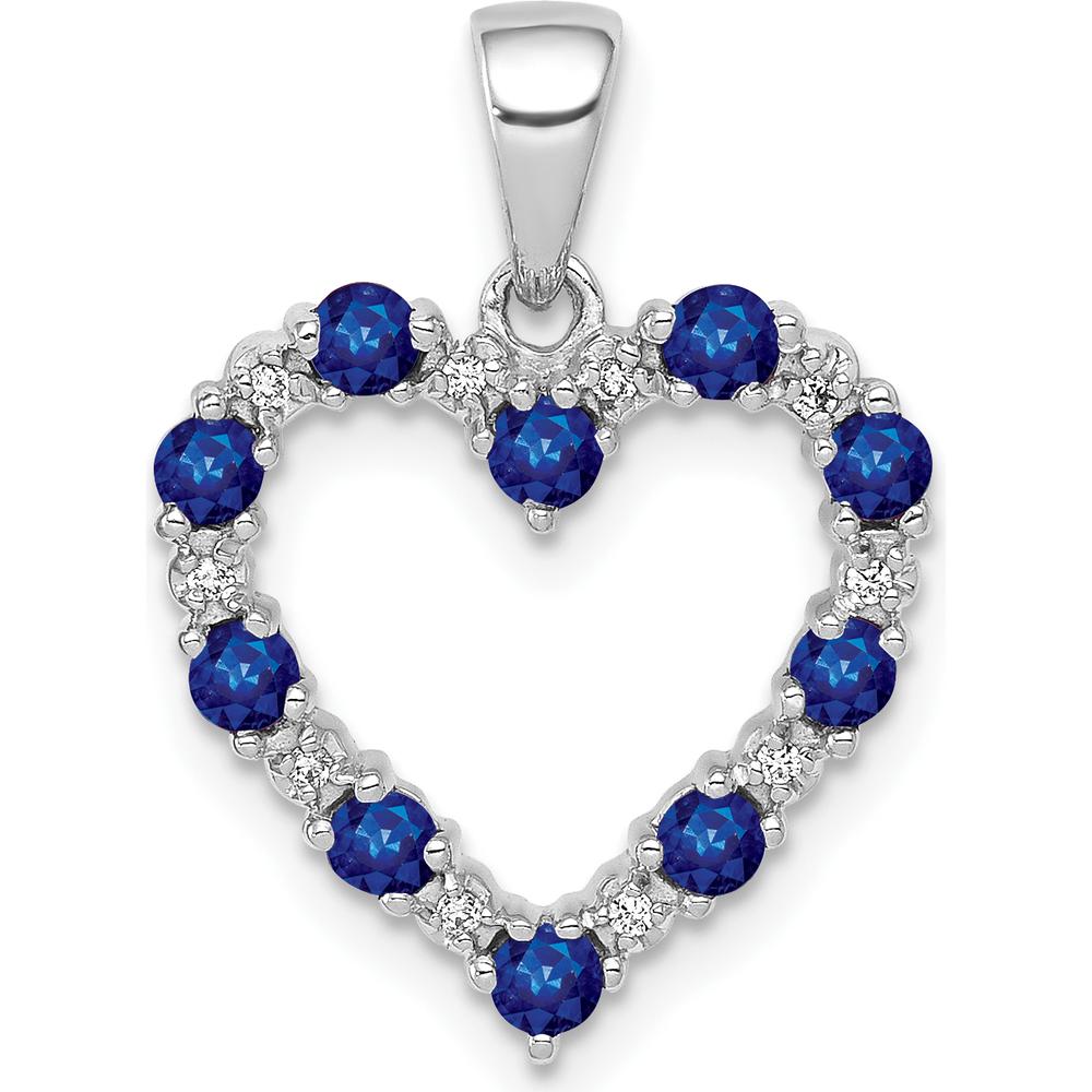 10K White Gold Heart Pendant with Round Sapphires and Diamonds - 0.50 Carat Total Sapphire Weight, 0.03 Carat Total Diamond Weight by Lumare Gioia