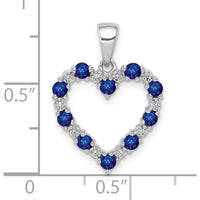 10K White Gold Heart Pendant with Round Sapphires and Diamonds - 0.50 Carat Total Sapphire Weight, 0.03 Carat Total Diamond Weight by Lumare Gioia
