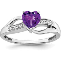 10K White Gold Heart-Shaped Amethyst and Diamond Ring - 0.68 Carat Amethyst, 0.03 Carat Total Diamond Weight by 0