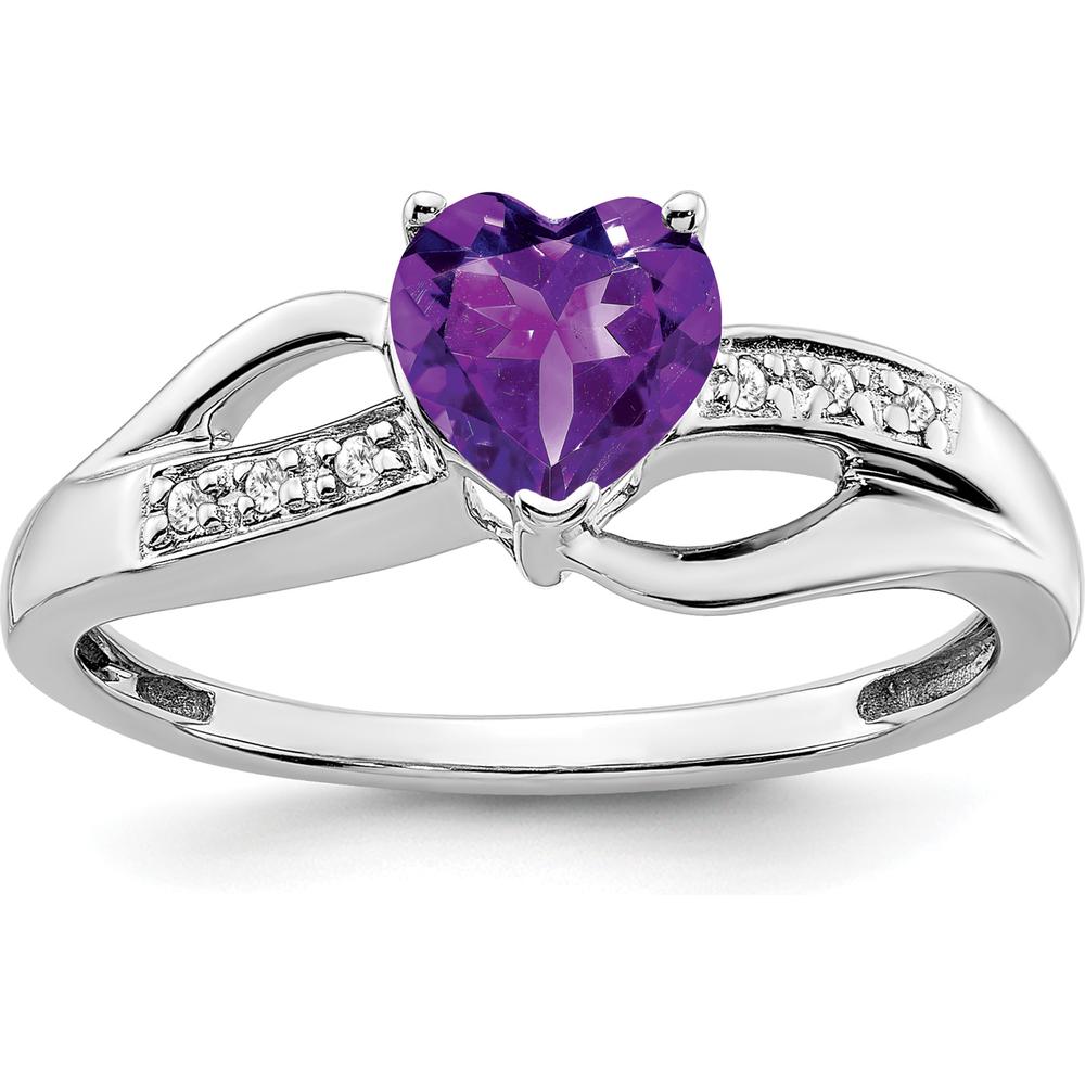 10K White Gold Heart-Shaped Amethyst and Diamond Ring - 0.68 Carat Amethyst, 0.03 Carat Total Diamond Weight by 0
