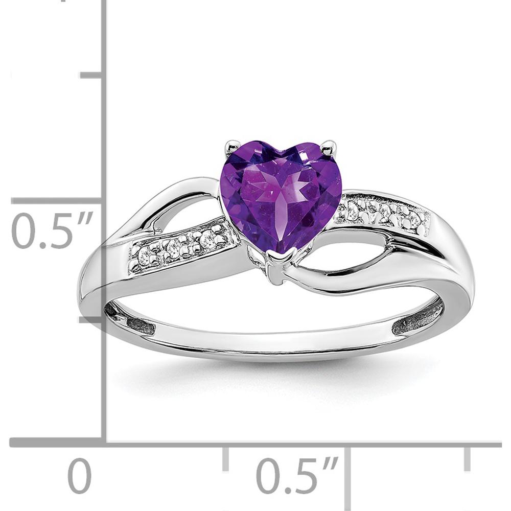 10K White Gold Heart-Shaped Amethyst and Diamond Ring - 0.68 Carat Amethyst, 0.03 Carat Total Diamond Weight by 0