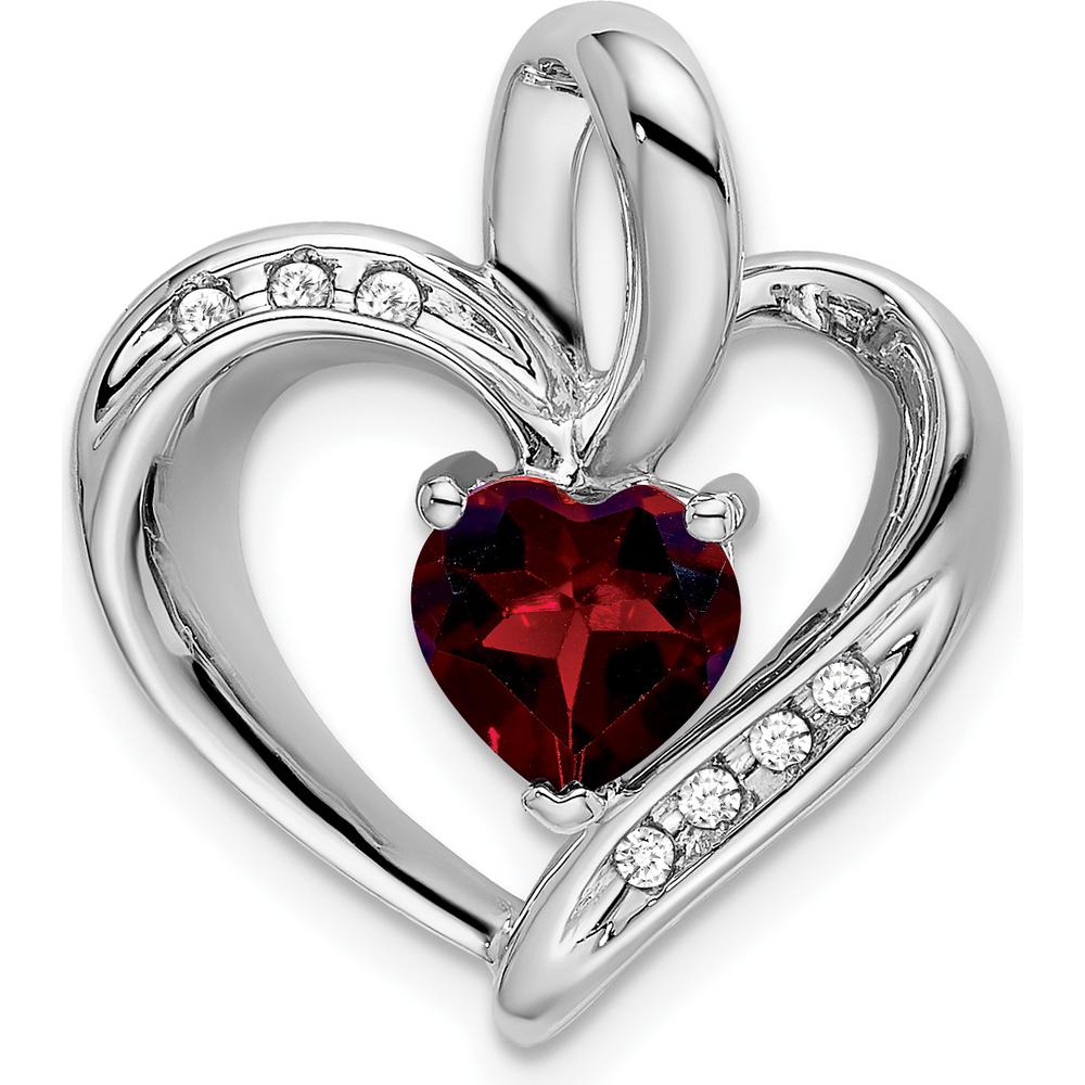 10K White Gold Heart-Shaped Garnet Pendant with Round Diamonds - 0.99 Carat Total Garnet Weight by Lumare Gioia