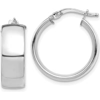 10K White Gold High Polished 7mm Hoop Earrings with Rhodium Plating