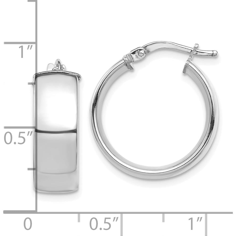 10K White Gold High Polished 7mm Hoop Earrings with Rhodium Plating