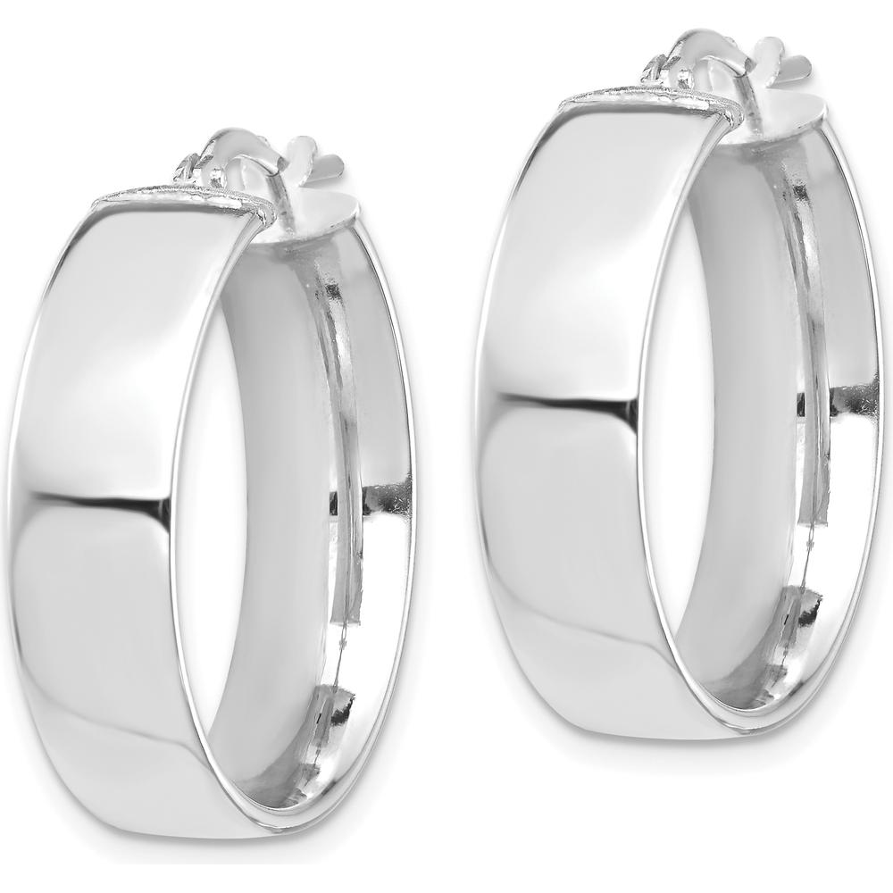 10K White Gold High Polished 7mm Hoop Earrings with Rhodium Plating - Pair
