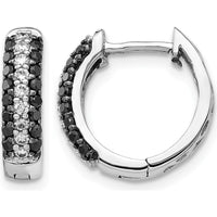 10K White Gold Hinged Hoop Earrings with 1.00 Carat Total White and Black Diamonds by Oro Pregiato