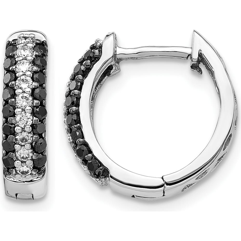 10K White Gold Hinged Hoop Earrings with 1.00 Carat Total White and Black Diamonds by Oro Pregiato