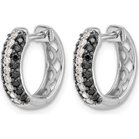 10K White Gold Hinged Hoop Earrings with 1.00 Carat Total White and Black Diamonds by Oro Pregiato