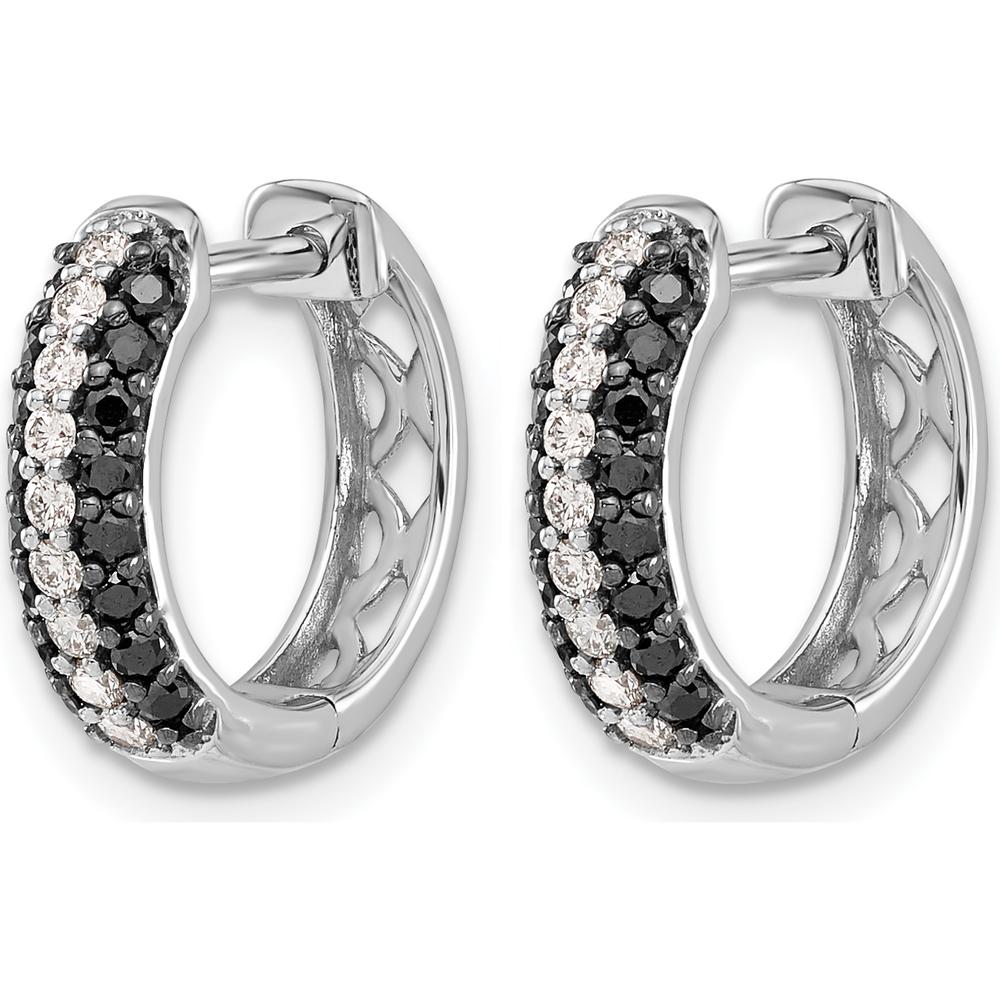 10K White Gold Hinged Hoop Earrings with 1.00 Carat Total White and Black Diamonds by Oro Pregiato