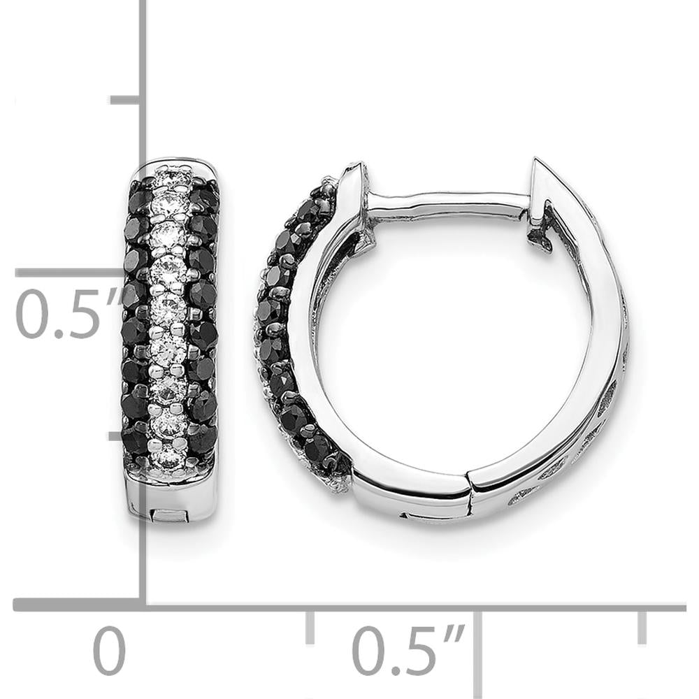 10K White Gold Hinged Hoop Earrings with 1.00 Carat Total White and Black Diamonds by Oro Pregiato