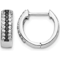 10K White Gold Hinged Hoop Earrings with 1 Carat Total Black and White Diamonds by Oro Pregiato
