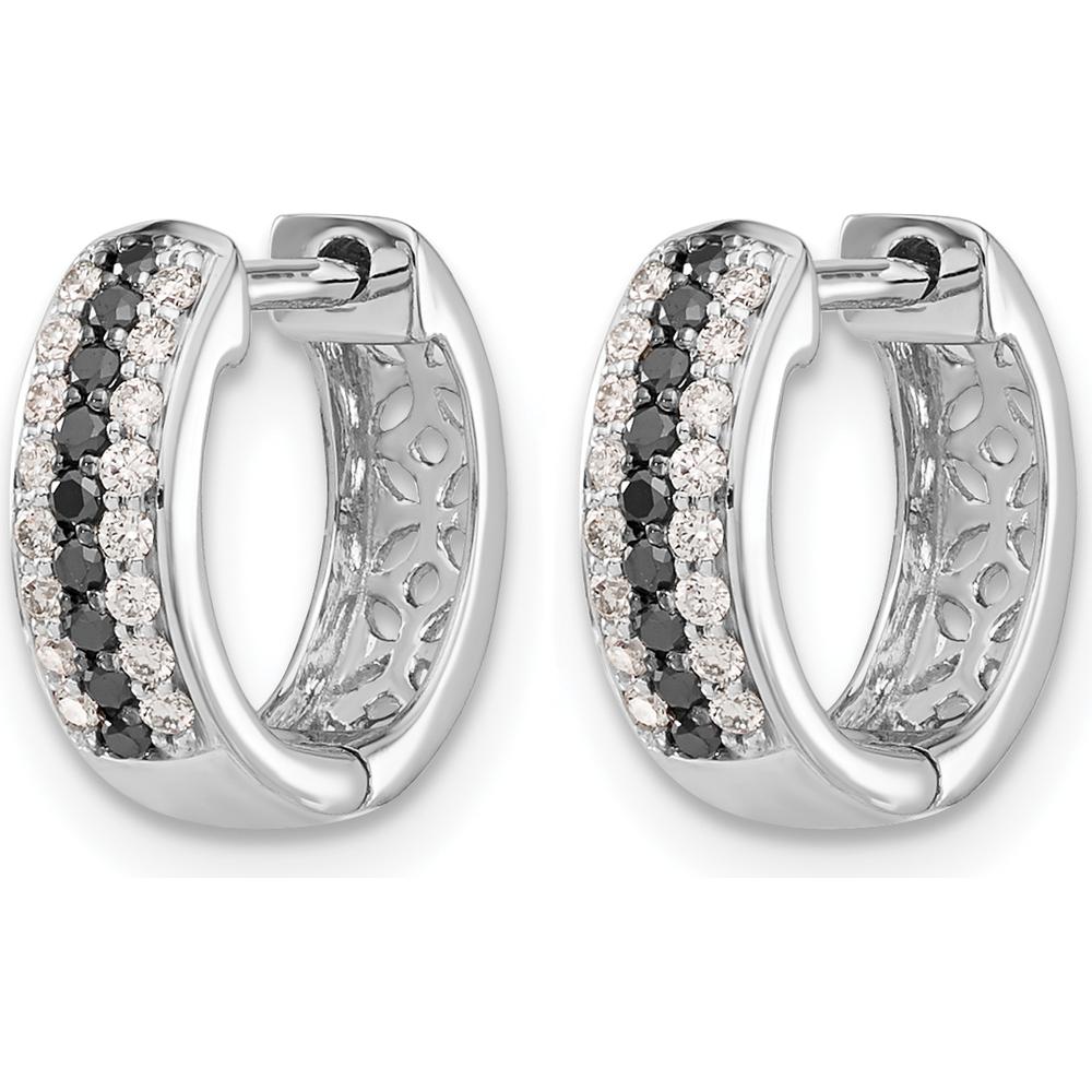 10K White Gold Hinged Hoop Earrings with 1 Carat Total Black and White Diamonds by Oro Pregiato