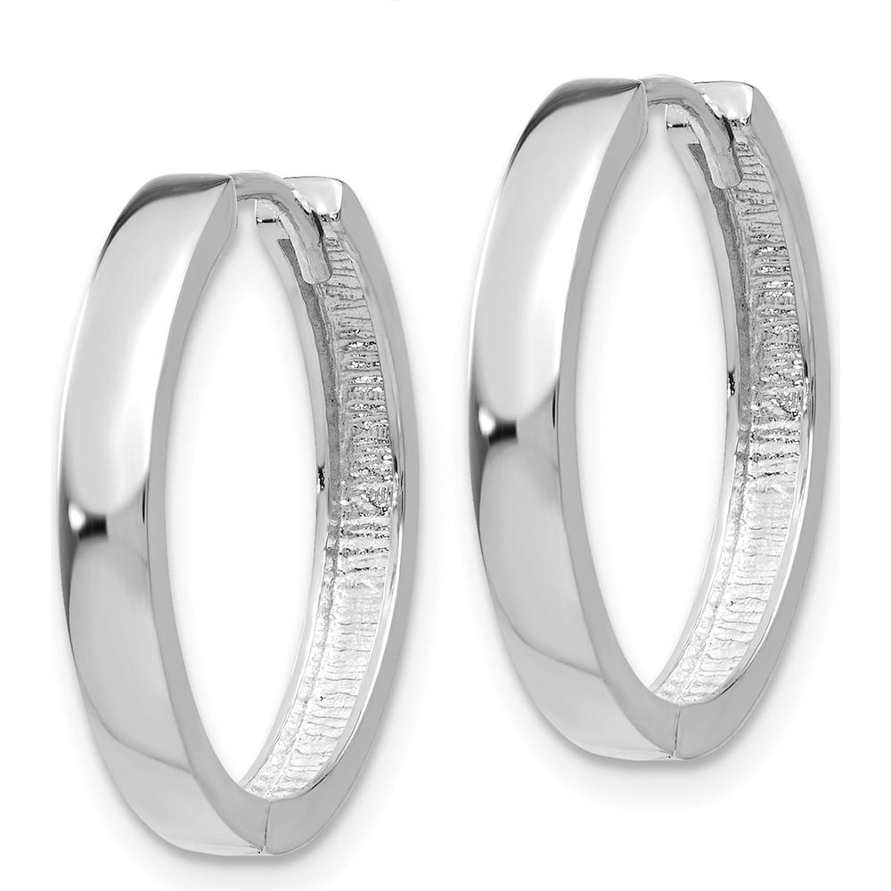 10K White Gold Hinged Hoop Earrings with Polished Finish - 15mm Length