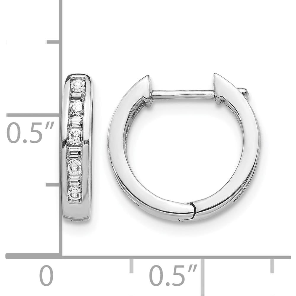 10K White Gold Hinged Hoop Earrings with Round and Baguette Diamonds - 0.50 Carat Total Diamond Weight by Oro Pregiato