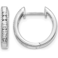 10K White Gold Hinged Hoop Earrings with Round Diamonds - 0.054 Carat Total Diamond Weight by Oro Pregiato