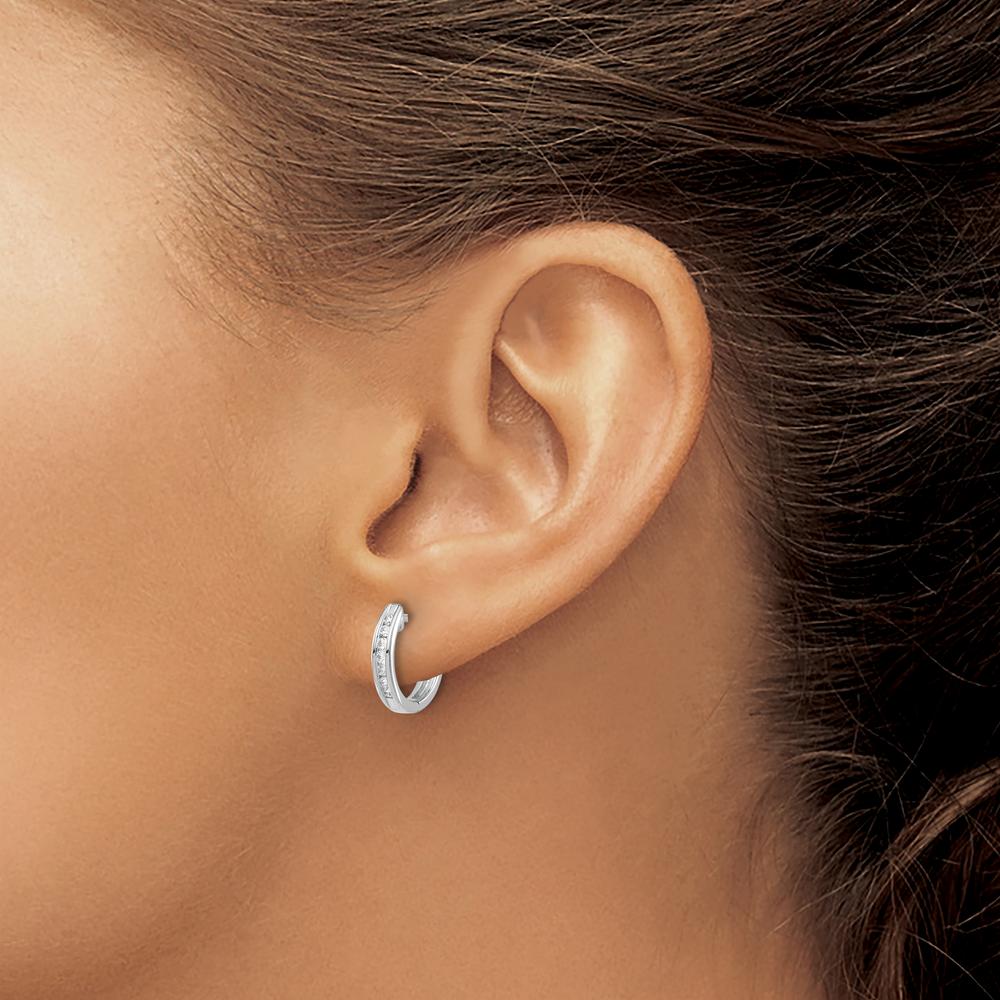10K White Gold Hinged Hoop Earrings with Round Diamonds - 0.50 Carat Total Diamond Weight by Oro Pregiato