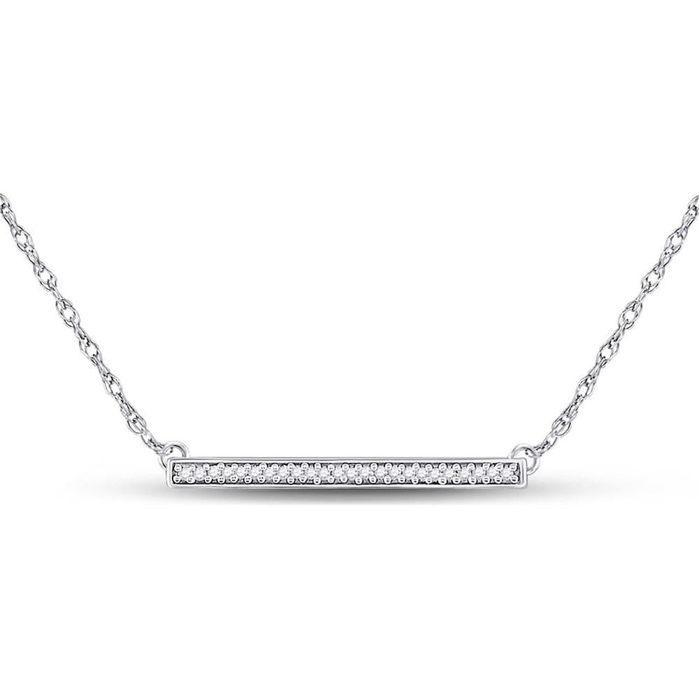 10K White Gold Horizontal Bar Necklace with Prong-Set Round Diamonds - 0.10 Carat Total Diamond Weight