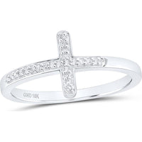 10K White Gold Horizontal Cross Band Ring with Pavé-Set Round Diamonds - 0.06 Carat Total Diamond Weight