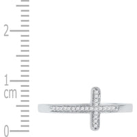 10K White Gold Horizontal Cross Band Ring with Pavé-Set Round Diamonds - 0.06 Carat Total Diamond Weight