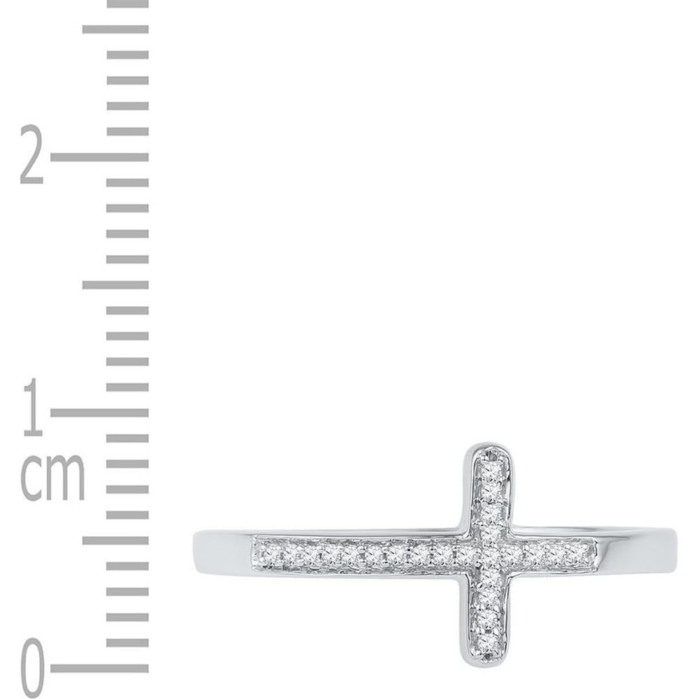 10K White Gold Horizontal Cross Band Ring with Pavé-Set Round Diamonds - 0.06 Carat Total Diamond Weight