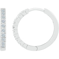 10K White Gold Huggie Hoop Earrings with Prong Set Round Diamonds - 1/4 Carat Total Diamond Weight