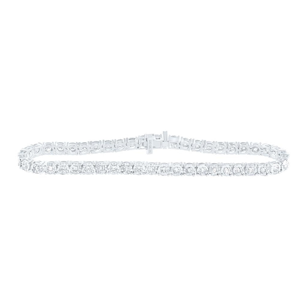 10K White Gold Illusion-Set Round Diamond Tennis Bracelet - 2 Carat Total Diamond Weight