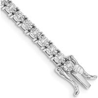 10K White Gold Illusion Setting Diamond Bracelet - 7in, 4mm Width, Round Diamonds by Oro Pregiato
