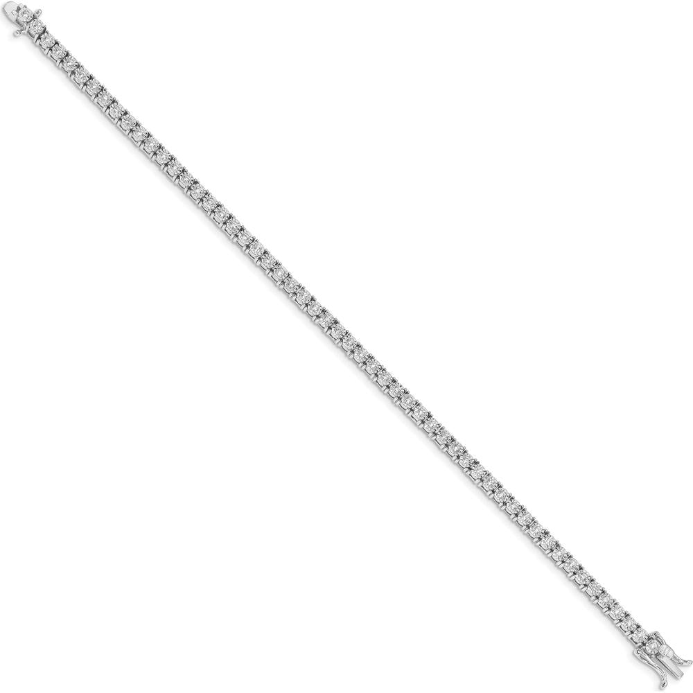 10K White Gold Illusion Setting Diamond Bracelet - 7in, 4mm Width, Round Diamonds by Oro Pregiato